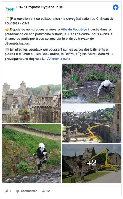 publication facebook dévégétalisation du Château de Fougères